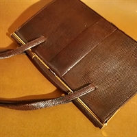 mørkebrun lisart, firben håndtaske klassisk 50 er taske vintage Jane Shilton